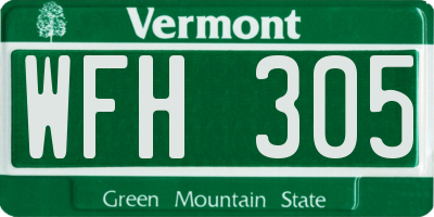 VT license plate WFH305
