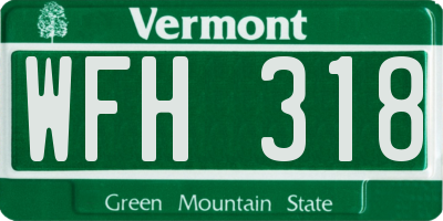 VT license plate WFH318