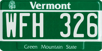 VT license plate WFH326
