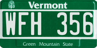 VT license plate WFH356