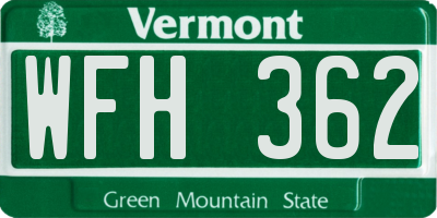 VT license plate WFH362