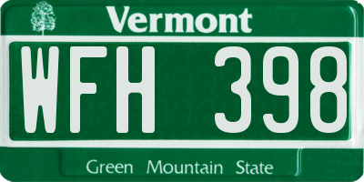 VT license plate WFH398