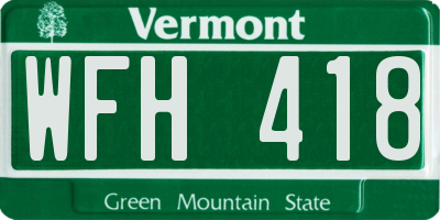 VT license plate WFH418