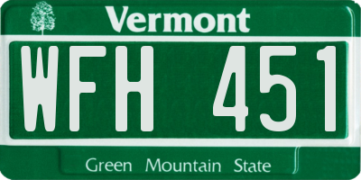 VT license plate WFH451