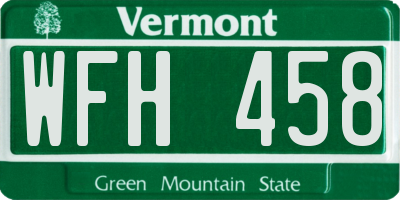 VT license plate WFH458