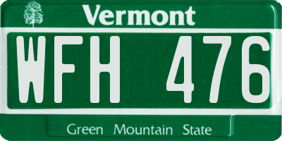 VT license plate WFH476