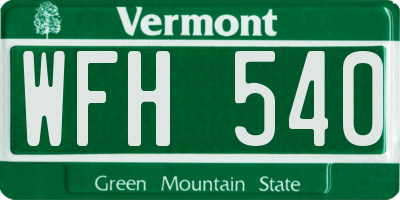 VT license plate WFH540