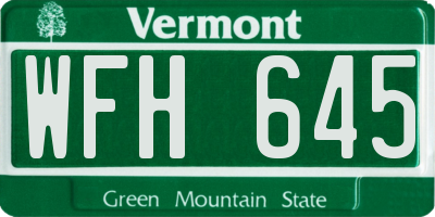 VT license plate WFH645