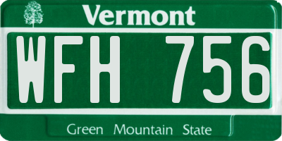VT license plate WFH756