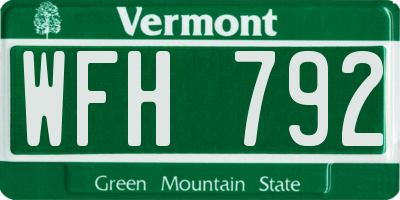 VT license plate WFH792