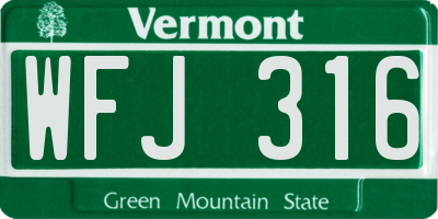 VT license plate WFJ316