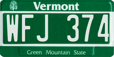 VT license plate WFJ374