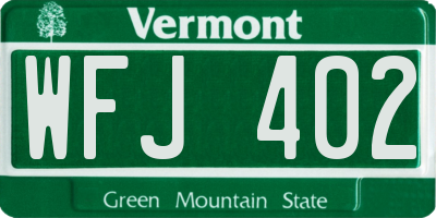VT license plate WFJ402