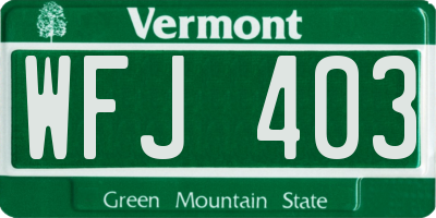 VT license plate WFJ403