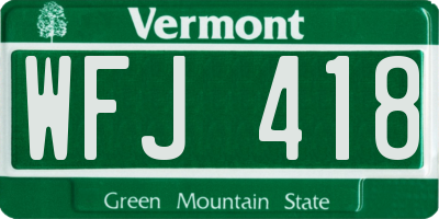 VT license plate WFJ418