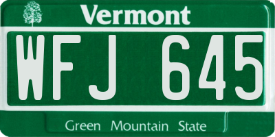 VT license plate WFJ645