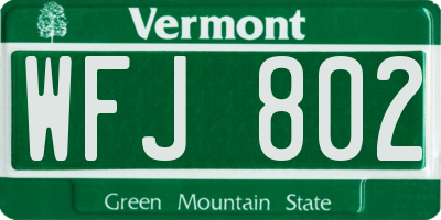 VT license plate WFJ802