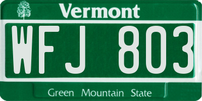 VT license plate WFJ803