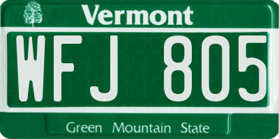 VT license plate WFJ805