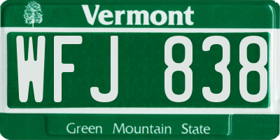 VT license plate WFJ838
