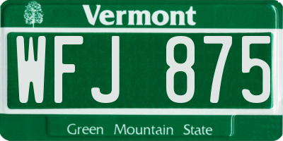 VT license plate WFJ875