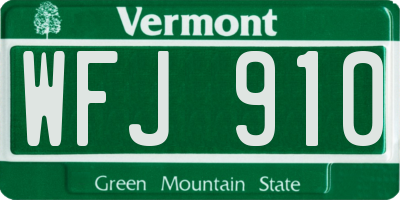 VT license plate WFJ910