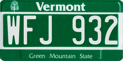 VT license plate WFJ932