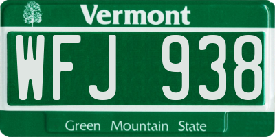 VT license plate WFJ938