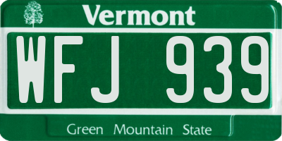 VT license plate WFJ939