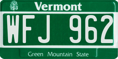 VT license plate WFJ962