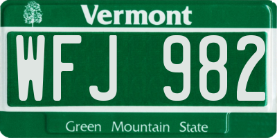 VT license plate WFJ982