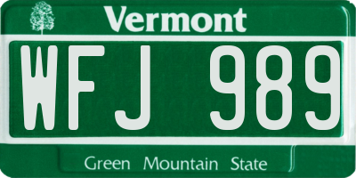 VT license plate WFJ989