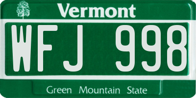 VT license plate WFJ998