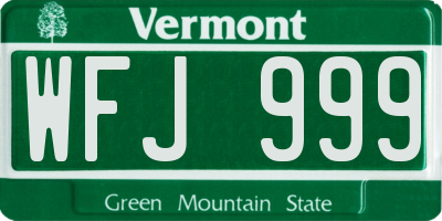 VT license plate WFJ999