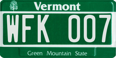 VT license plate WFK007