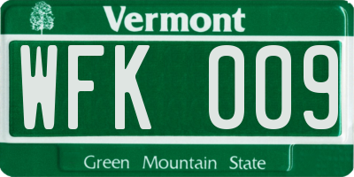 VT license plate WFK009