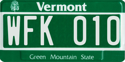 VT license plate WFK010