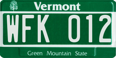 VT license plate WFK012
