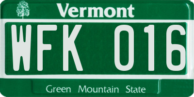 VT license plate WFK016