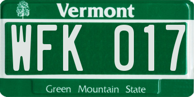 VT license plate WFK017