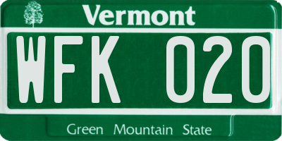 VT license plate WFK020