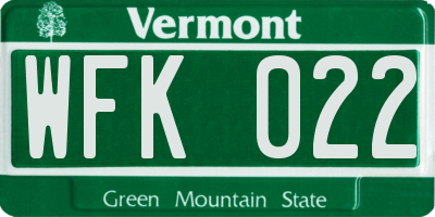 VT license plate WFK022