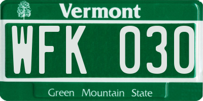 VT license plate WFK030