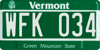 VT license plate WFK034