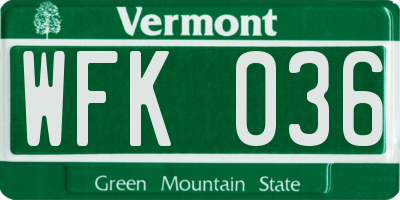 VT license plate WFK036