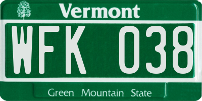 VT license plate WFK038