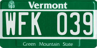 VT license plate WFK039