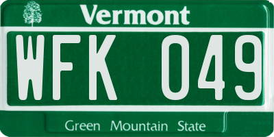 VT license plate WFK049