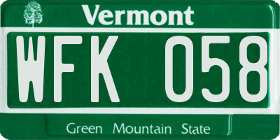 VT license plate WFK058