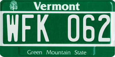 VT license plate WFK062